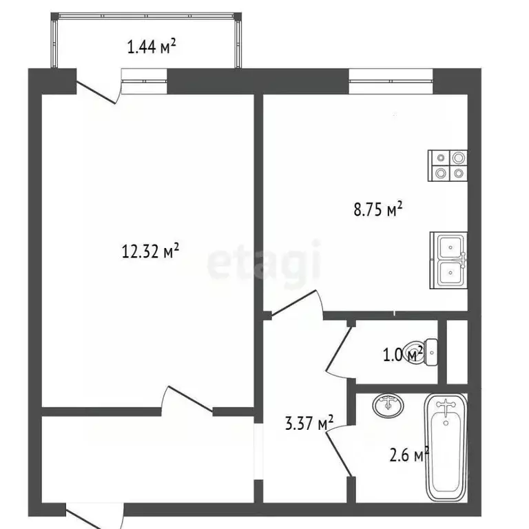 1-к кв. Челябинская область, Челябинск ул. Блюхера, 123И (32.1 м) - Фото 2