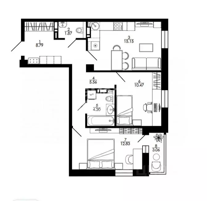 2-к кв. Липецкая область, Липецк просп. Победы, 99 (60.64 м) - Фото 1