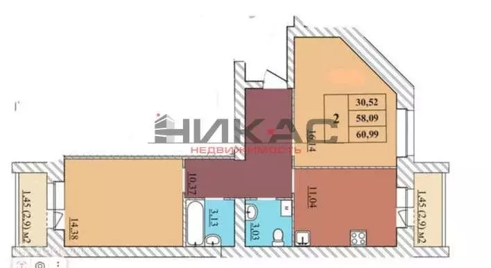 Продаётся 2-к квартира, 60.99 м - Фото 0