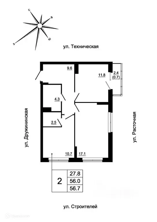 Продаётся 2-к квартира, 54.6 м - Фото 0