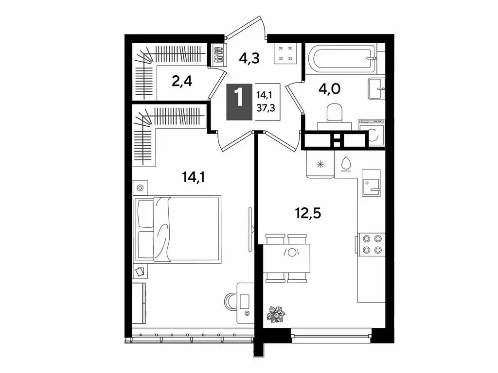 1-комнатная квартира: Краснодар, микрорайон Догма Парк, улица Марины ... - Фото 1