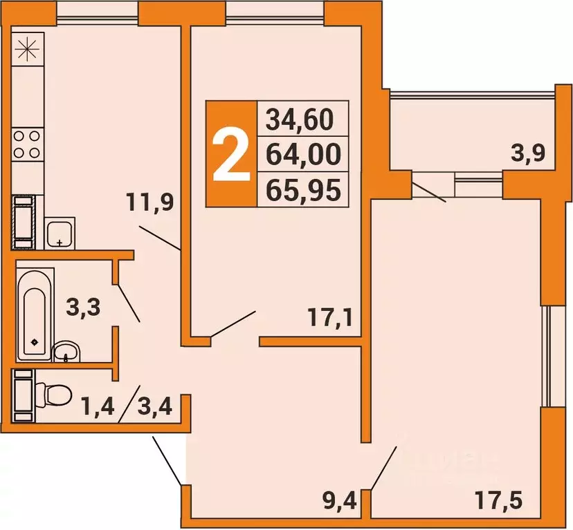 2-к кв. Башкортостан, Уфа ул. Орджоникидзе, 34 (65.7 м) - Фото 1