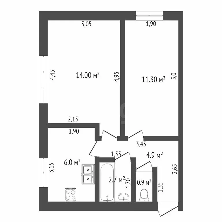 2-комнатная квартира: Ялуторовск, улица Карбышева, 5 (40.4 м) - Фото 1
