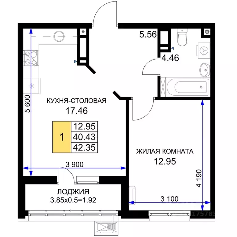 1-к кв. Краснодарский край, Краснодар Фонтаны жилой комплекс (42.35 м) - Фото 0