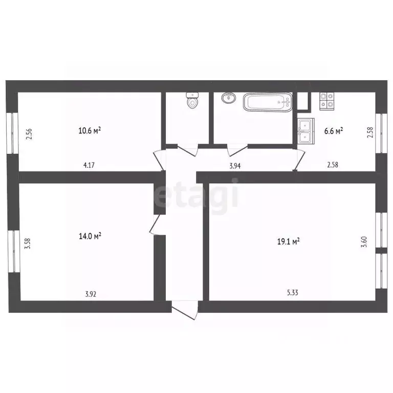 3-к кв. Белгородская область, Белгород пер. 1-й Заводской, 2 (65.0 м) - Фото 2