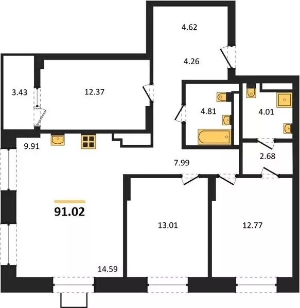 3-комнатная квартира: Новосибирск, улица Ясный Берег, 12 (91 м) - Фото 0