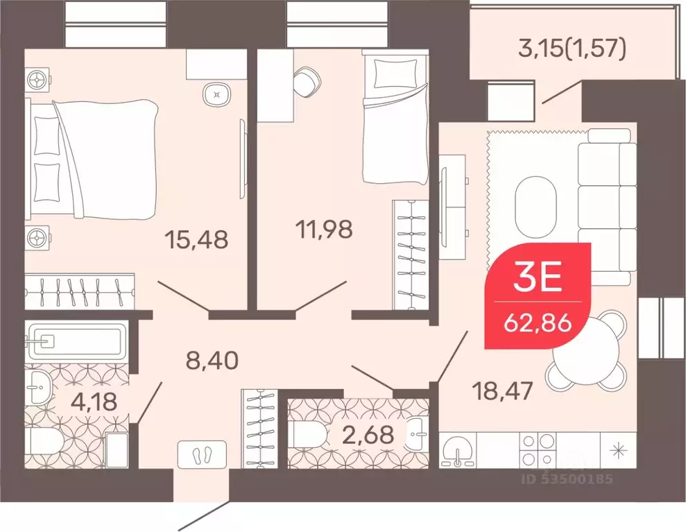2-к кв. Забайкальский край, Чита Романовский мкр, 32 (62.86 м) - Фото 0