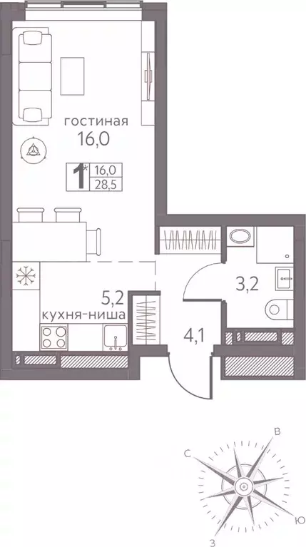 Студия Пермский край, Пермь ул. Серебристая, 3А (28.5 м) - Фото 1