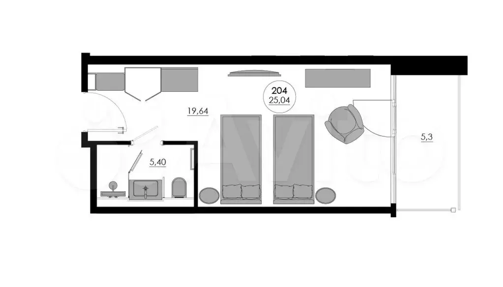 Апартаменты-студия, 30 м, 3/6 эт. - Фото 0