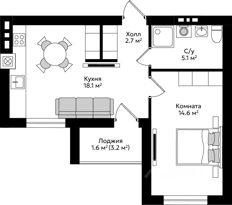1-к кв. Калининградская область, Гурьевск Пражский жилой комплекс ... - Фото 1