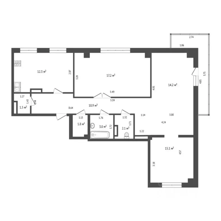 3-к кв. Ульяновская область, Ульяновск ул. Якурнова, 28 (78.1 м) - Фото 2