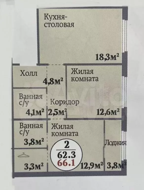 3-к. квартира, 62,3 м, 16/18 эт. - Фото 0