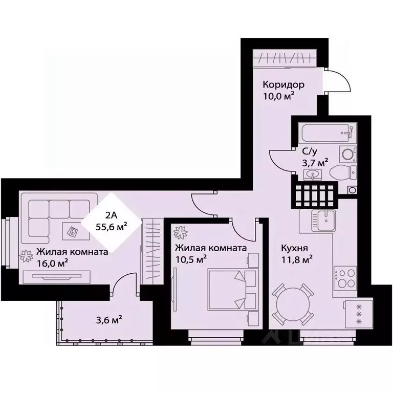 2-к кв. Свердловская область, Екатеринбург просп. Космонавтов, 108/4 ... - Фото 1