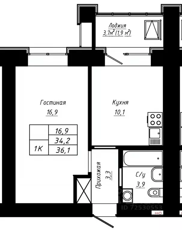 1-к кв. Алтайский край, Барнаул ул. Сухэ-Батора, 39 (36.1 м) - Фото 0