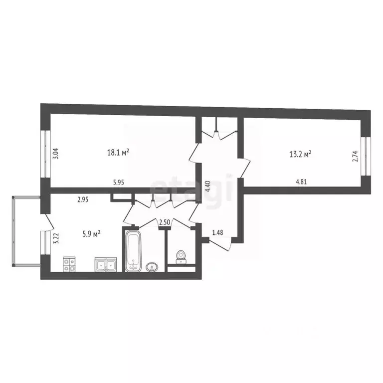 2-к кв. Ямало-Ненецкий АО, Новый Уренгой Восточный мкр, 4/5 (56.6 м) - Фото 2