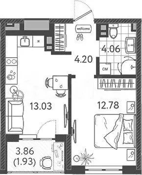 1-к. квартира, 36 м, 2/9 эт. - Фото 1