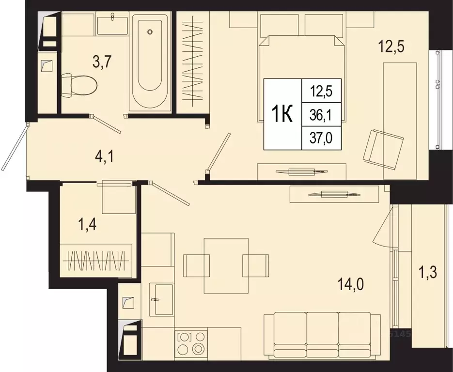 1-к кв. Московская область, Подольск городской округ, д. Борисовка ... - Фото 1