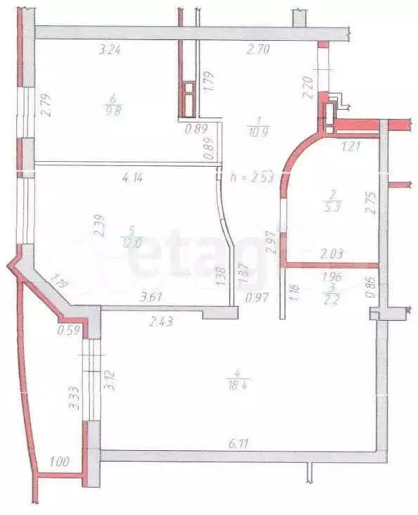 2-к. квартира, 58,6 м, 7/10 эт. - Фото 0