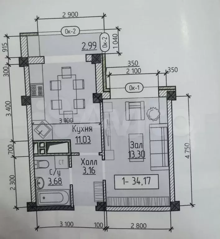 1-к. квартира, 35 м, 2/12 эт. - Фото 0