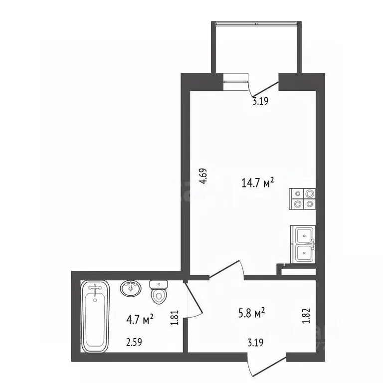 Студия Саха (Якутия), Якутск ул. Летчицы Веры Захаровой, 15/1 (25.2 м) - Фото 2
