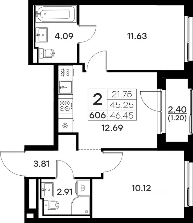 2-к кв. Владимирская область, Владимир  (46.45 м) - Фото 0