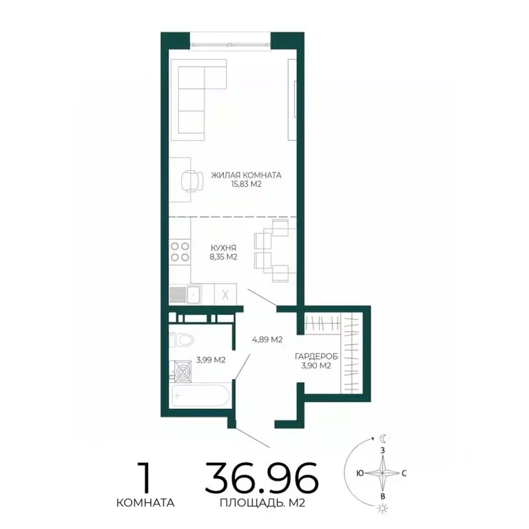 1-к кв. Пензенская область, Пенза Чаадаев жилой комплекс (36.96 м) - Фото 1