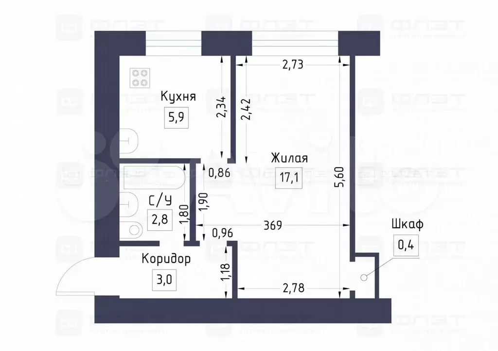 1-к. квартира, 29,2 м, 1/5 эт. - Фото 0