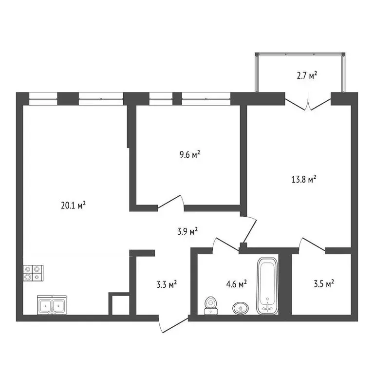 2-комнатная квартира: Тюмень, Центральный округ, жилой комплекс ... - Фото 1
