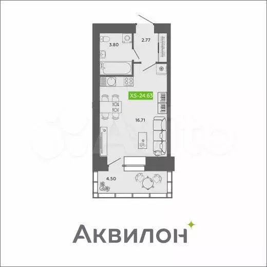 Квартира-студия, 24,6 м, 9/11 эт. - Фото 0