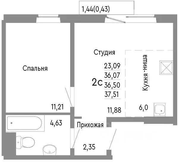 2-к кв. Челябинская область, Челябинск Нефтебазовая ул., 1к2 (36.5 м) - Фото 0