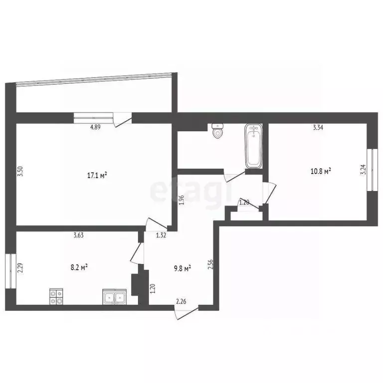 2-к кв. Свердловская область, Талица ул. Калинина, 1 (46.9 м) - Фото 2