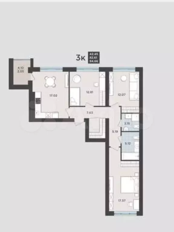 3-к. квартира, 82,6 м, 7/9 эт. - Фото 1