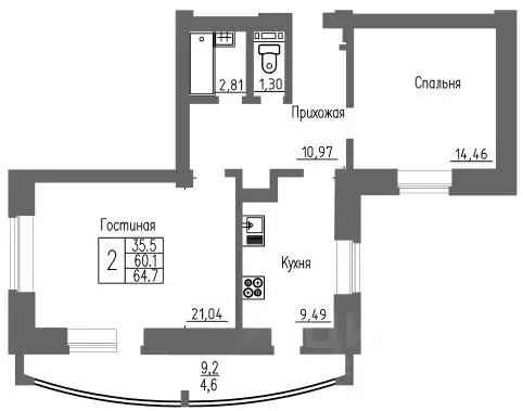 2-к кв. Воронежская область, Воронеж ул. Летчика Филипова, 4 (64.7 м) - Фото 1