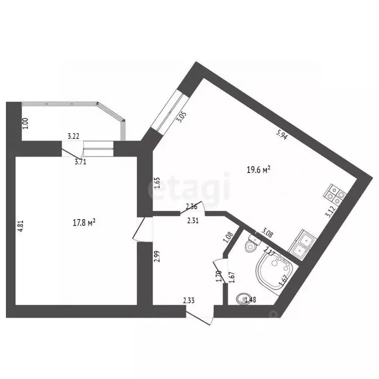 1-к кв. Тюменская область, Тюмень Амурская ул., 39 (47.7 м) - Фото 2