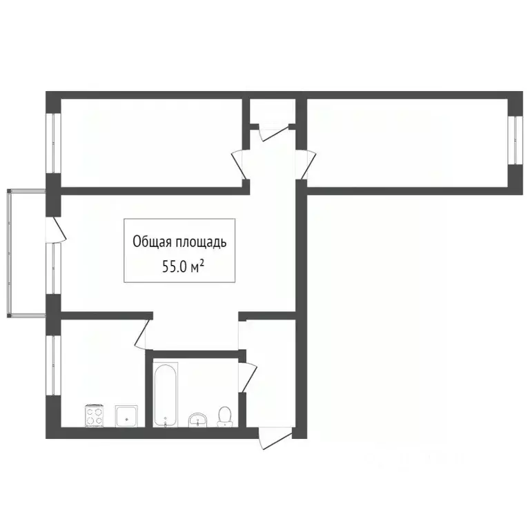 3-к кв. Томская область, Томск ул. Алексея Беленца, 17 (54.5 м) - Фото 2