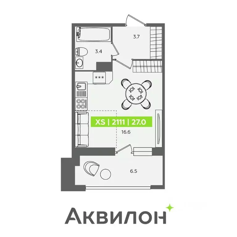 Студия Санкт-Петербург Планерная ул., 87к1 (27.0 м) - Фото 0