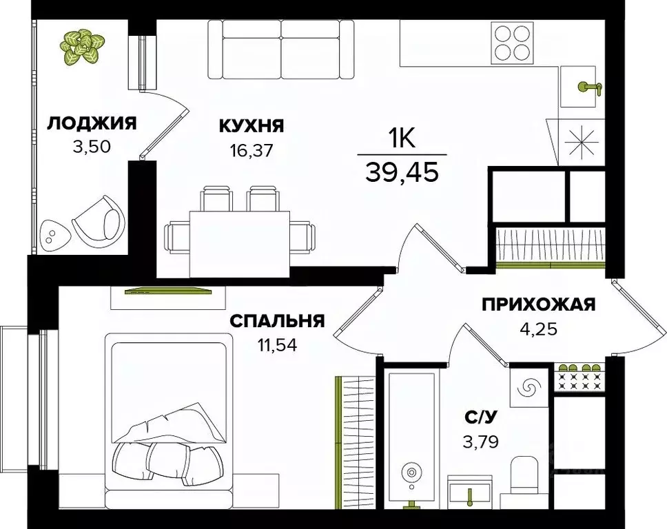 1-к кв. Тульская область, Тула  (39.45 м) - Фото 1