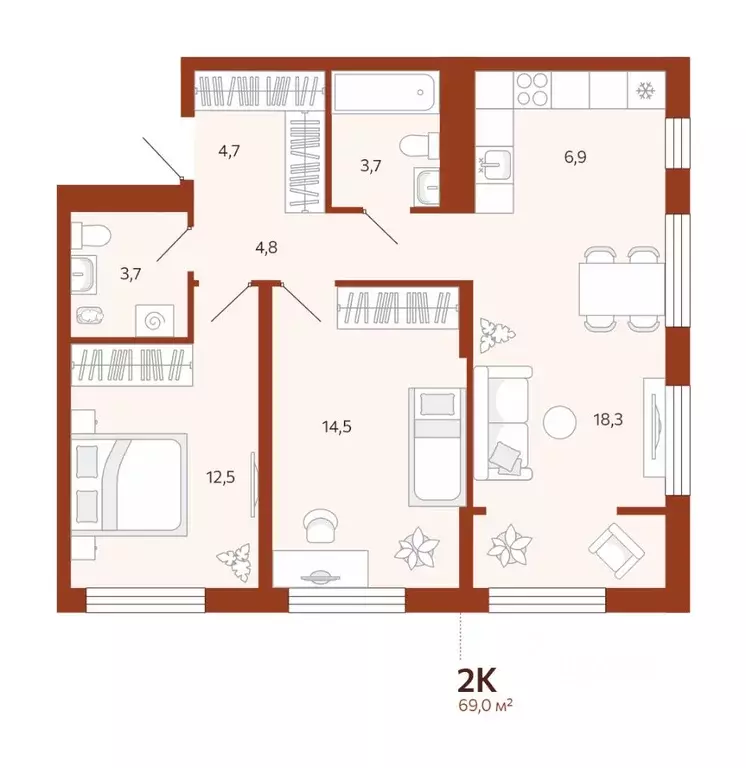 2-к кв. Тюменская область, Тюмень ул. Новаторов, 30 (69.02 м) - Фото 0