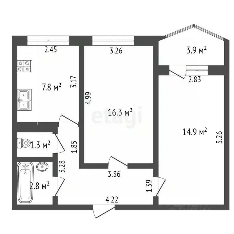 2-к кв. Ростовская область, Ростов-на-Дону Башкирская ул., 4/1 (50.0 ... - Фото 1