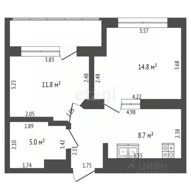 2-к кв. Кемеровская область, Кемерово ул. Веры Волошиной, 42А (47.5 м) - Фото 2