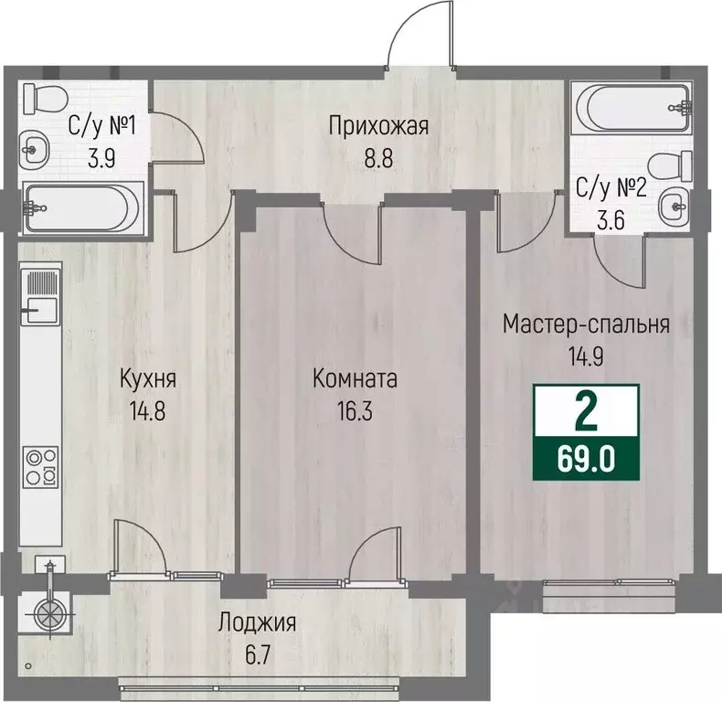 2-к кв. Ставропольский край, Ставрополь №31 мкр, Дубровский жилой ... - Фото 1