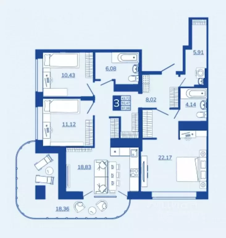 3-к кв. Брянская область, Брянск Новый Город жилой комплекс (97.98 м) - Фото 1