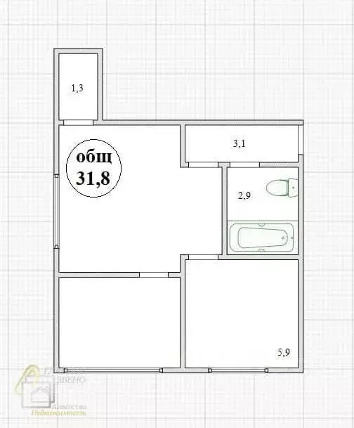 1-к кв. Новосибирская область, Обь Геодезическая ул., 7 (31.8 м) - Фото 2