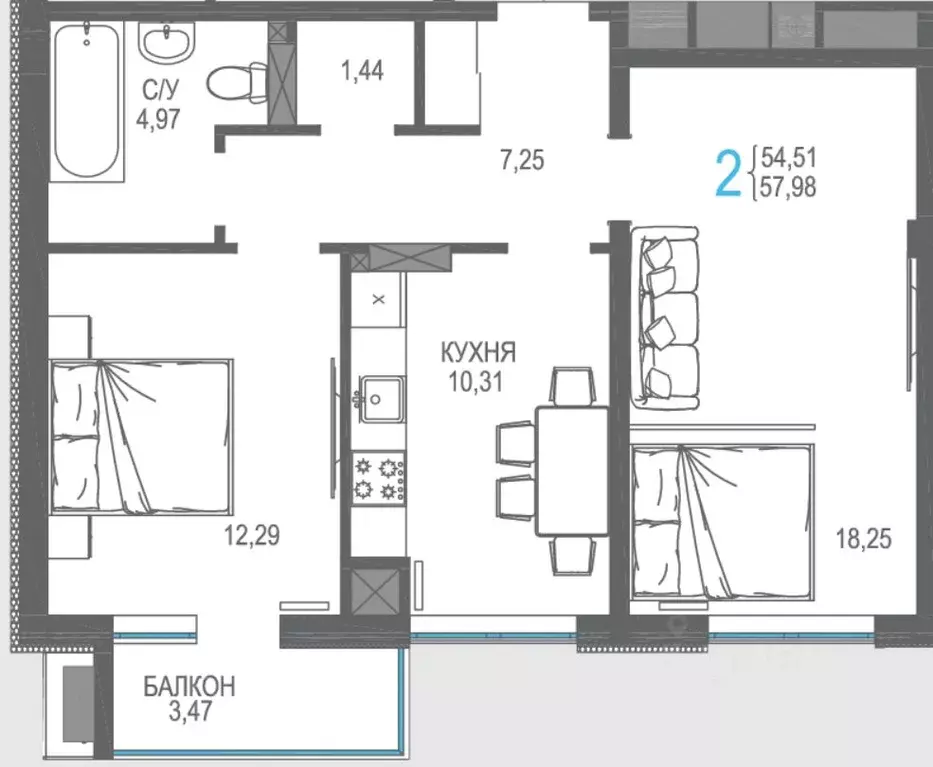 2-к кв. Крым, Симферопольский район, Гвардейское пгт ул. Курганная, ... - Фото 0
