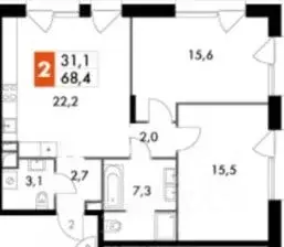2-к кв. Москва Снежная ул., 20А (68.4 м) - Фото 2