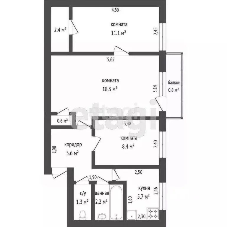 3-к кв. Забайкальский край, Чита Украинский бул., 28 (57.0 м) - Фото 1