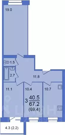 3-к кв. Вологодская область, Вологда Молодежная ул., 22 (69.4 м) - Фото 1