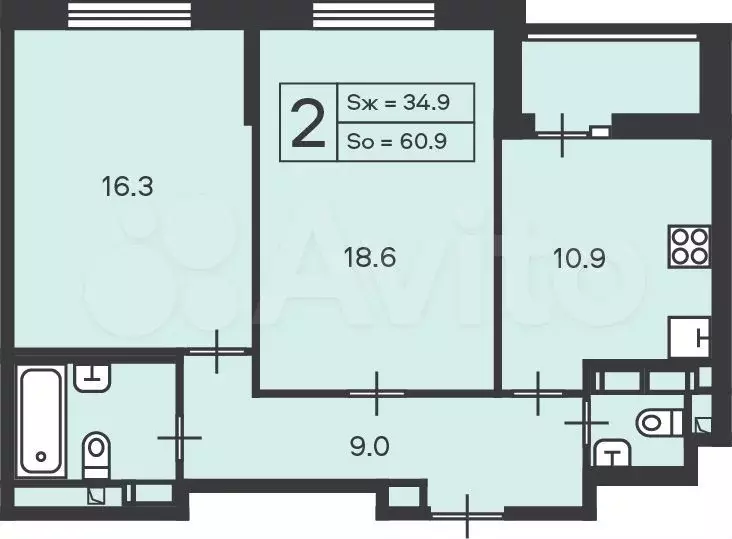 Аукцион: 2-к. квартира, 60,9 м, 9/13 эт. - Фото 0