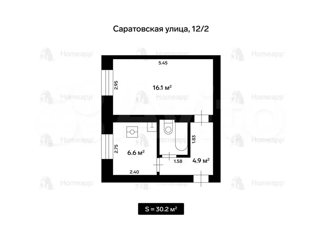 1-к. квартира, 30,2 м, 1/4 эт. - Фото 0