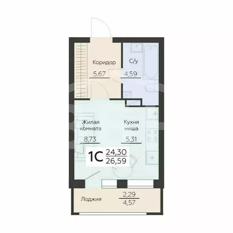 1-комнатная квартира: Воронеж, Ленинградская улица, 29Б (26.67 м) - Фото 0